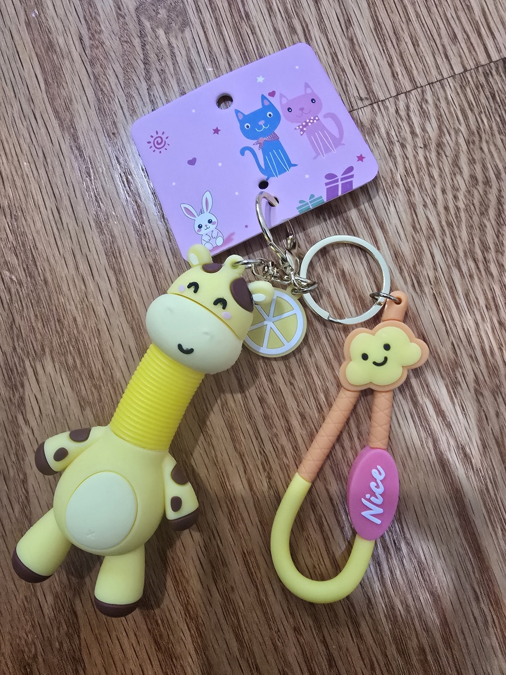 Cute Yellow Giraffe Keychain Toy with Smiley Flower Charm